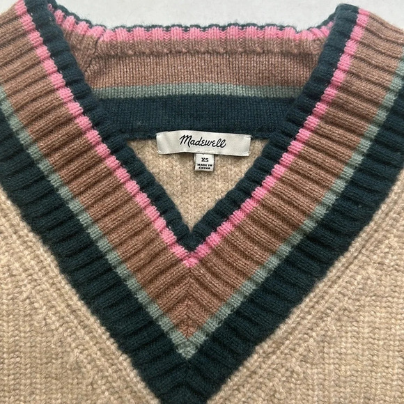 Madewell V Neck Ribbed Tipped Forest Wool Pullover Sweater Womens Size XSmall - Picture 6 of 10